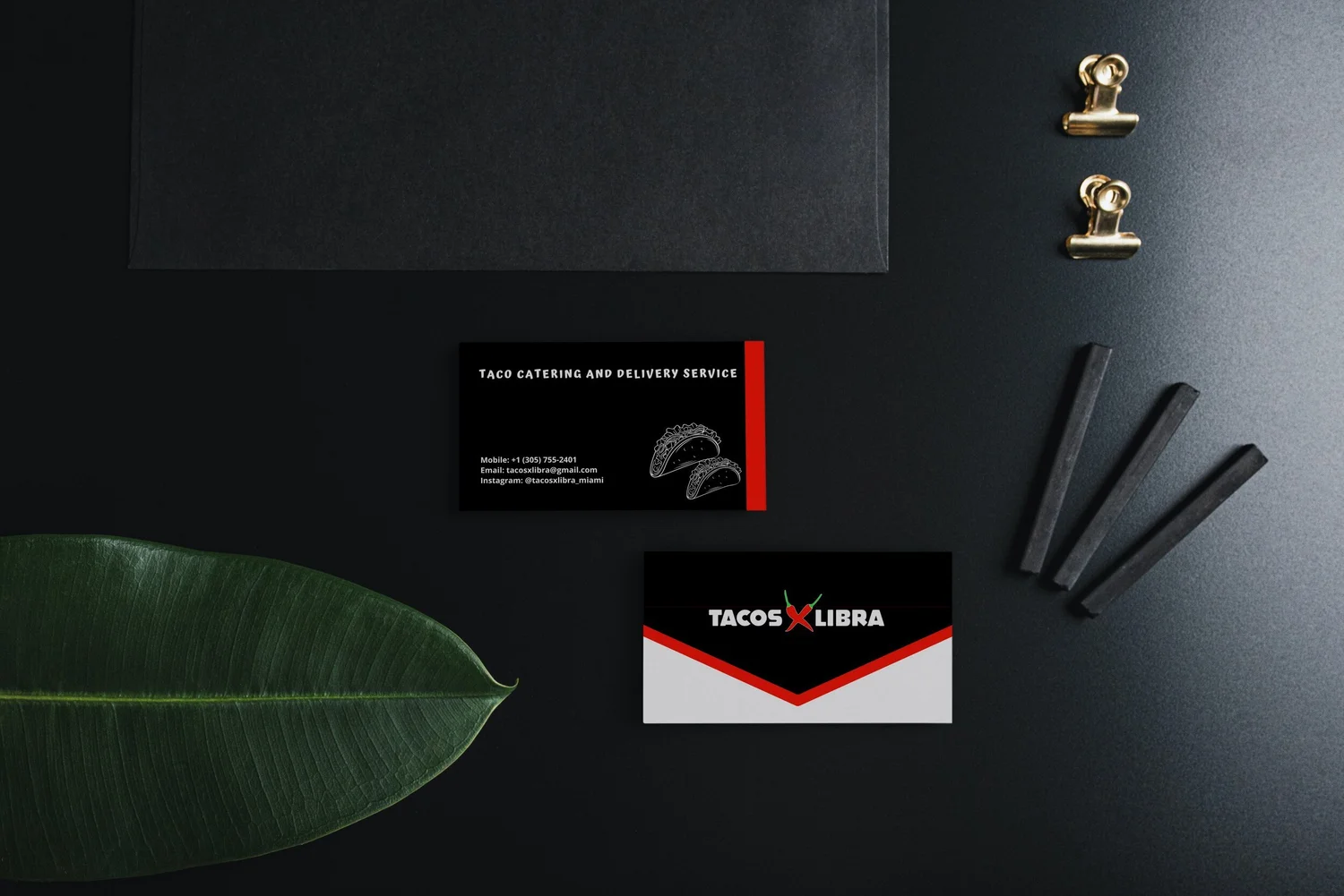 Tacos x Libra — business card mockup