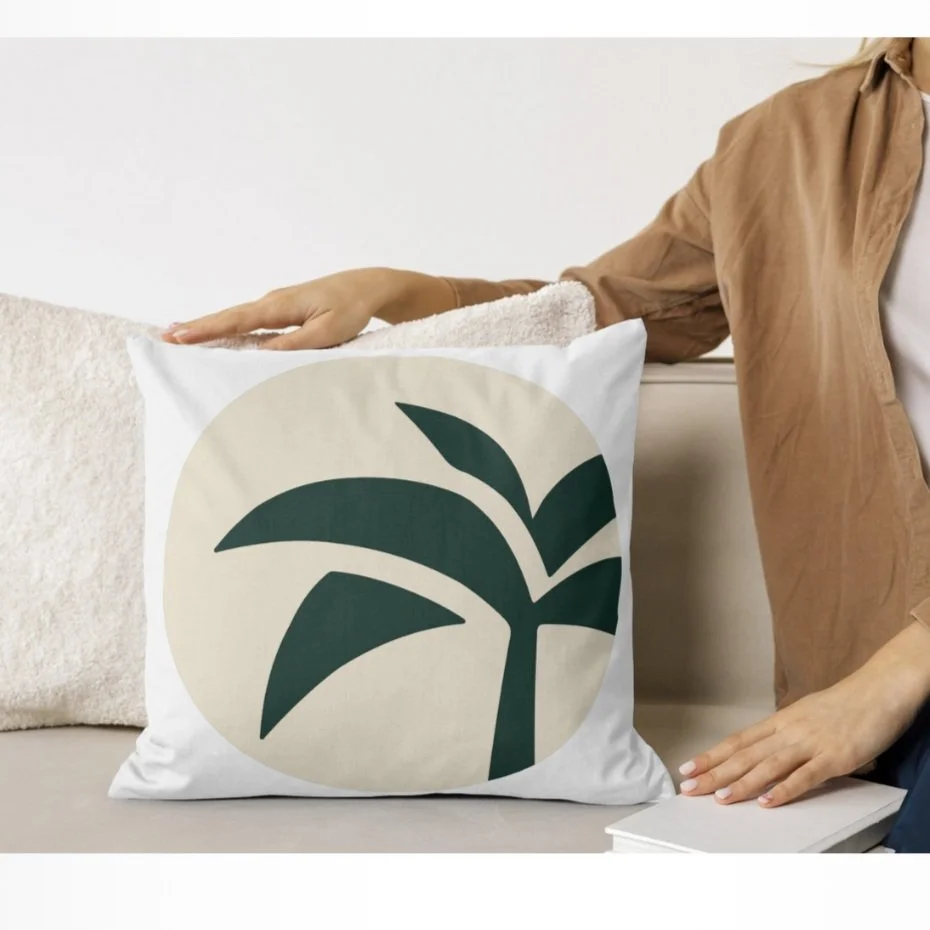 Tropical Luxe pillow mockup on sofa